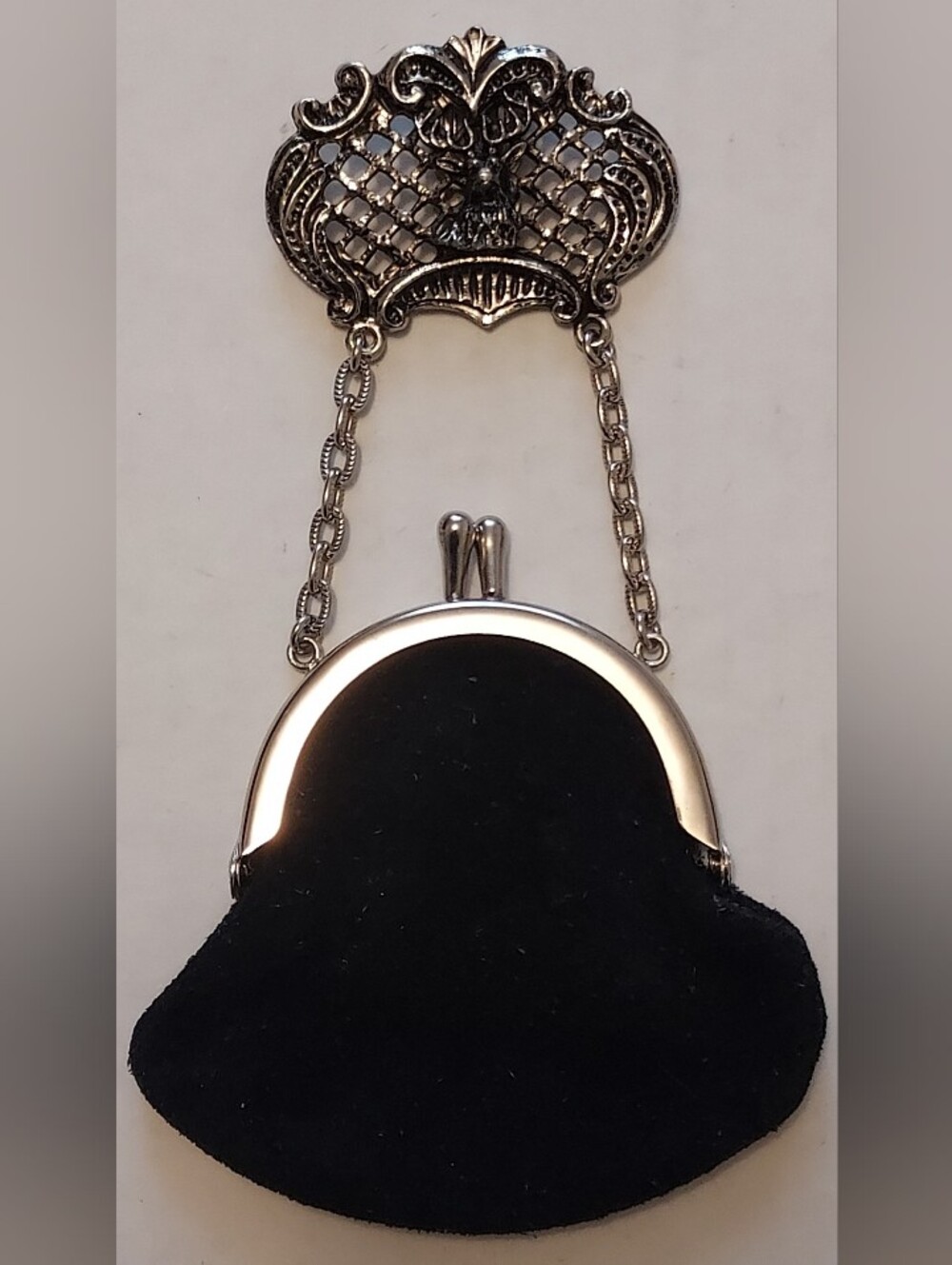 Women's Black Velvet Coin Purse with Silver-tone Frame